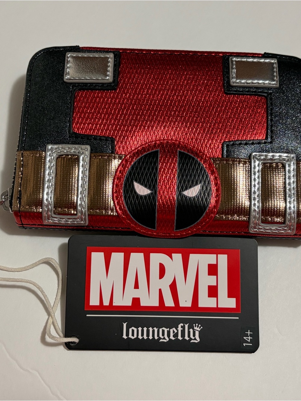 Loungefly Black Wallet with Red Deadpool Emblem